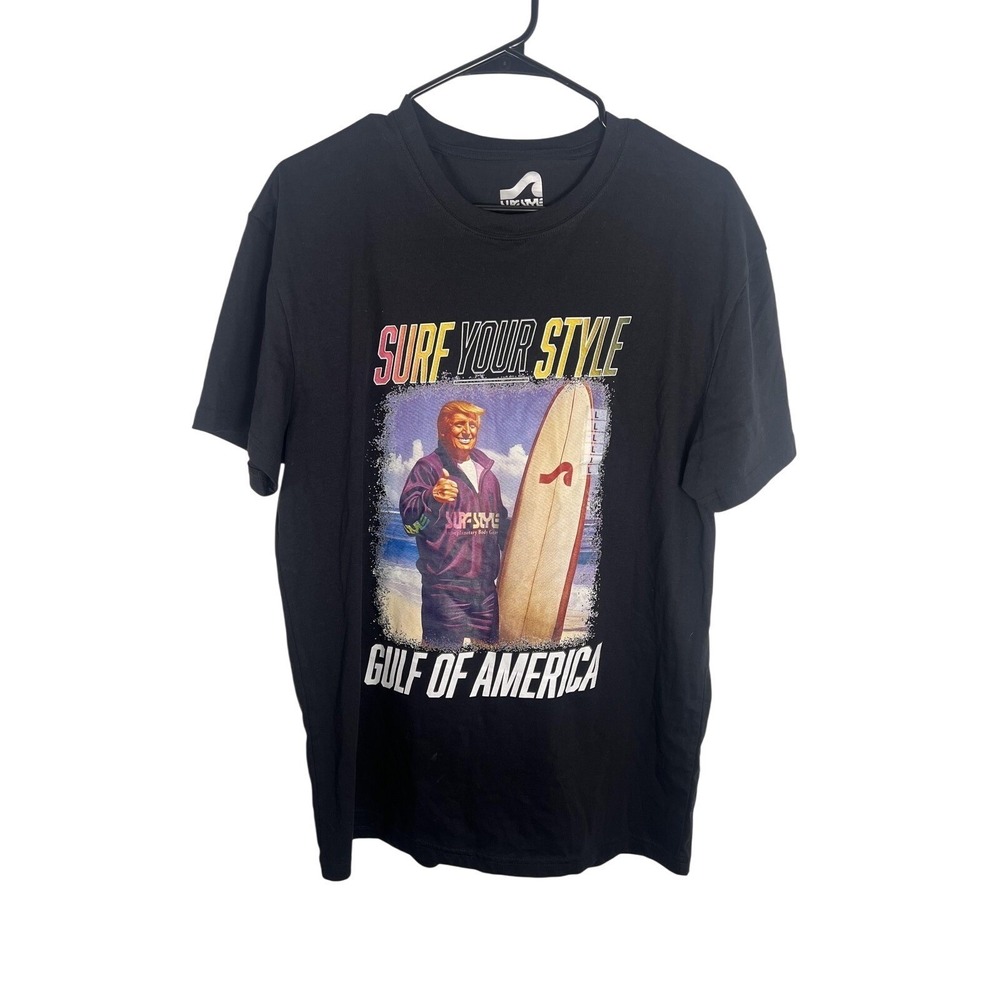 Mn LG‎ Black Surf Your Style Gulf Of America Tee Graphic Donald Trump